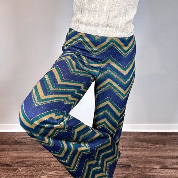 Erika Cavallini Semi Couture Italian Chevron Pattern Flared Pants - Picture 14 of 14